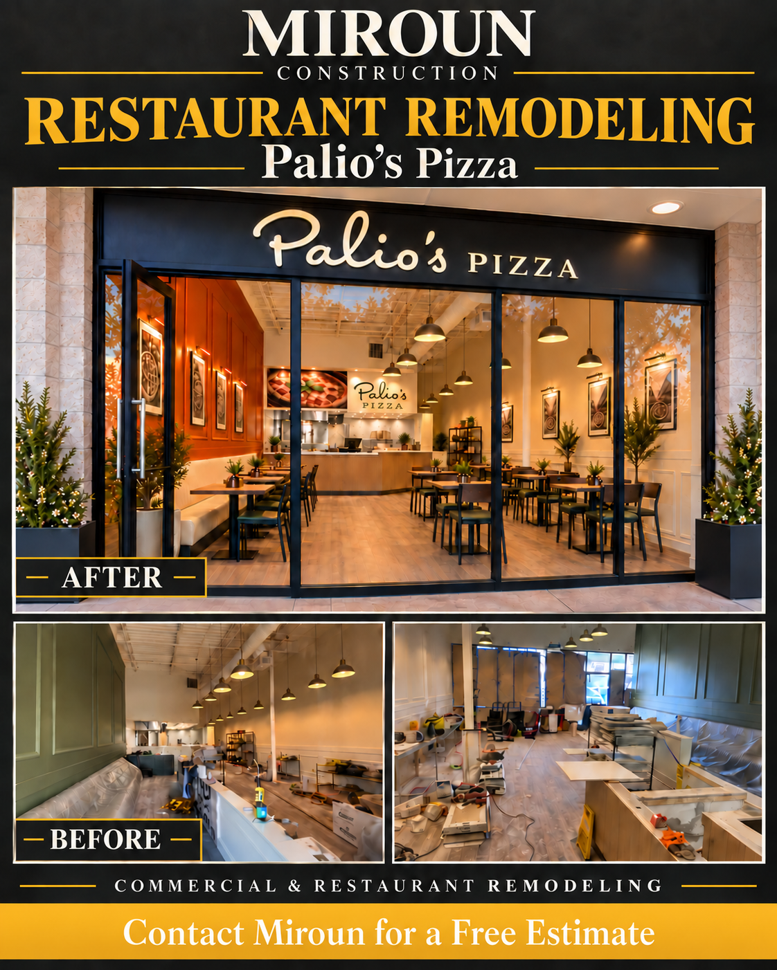 Miroun Construction — Palio’s Pizza restaurant remodeling project