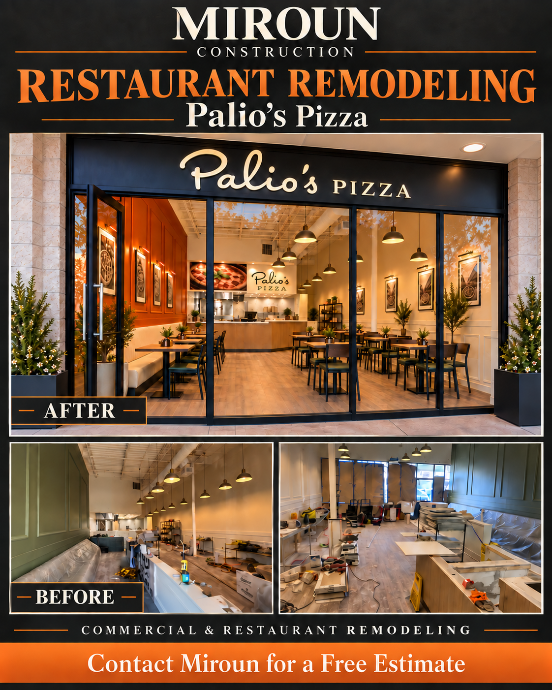 Miroun Construction — Palio’s Pizza restaurant remodeling project